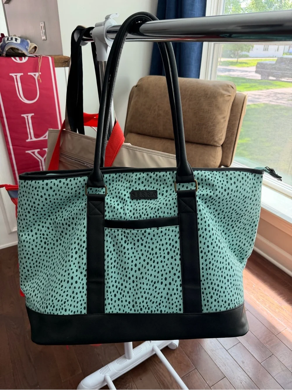 NWOT Serra Mint Blue Overnight Spot Tote with Black Accents - Picture 1 of 11